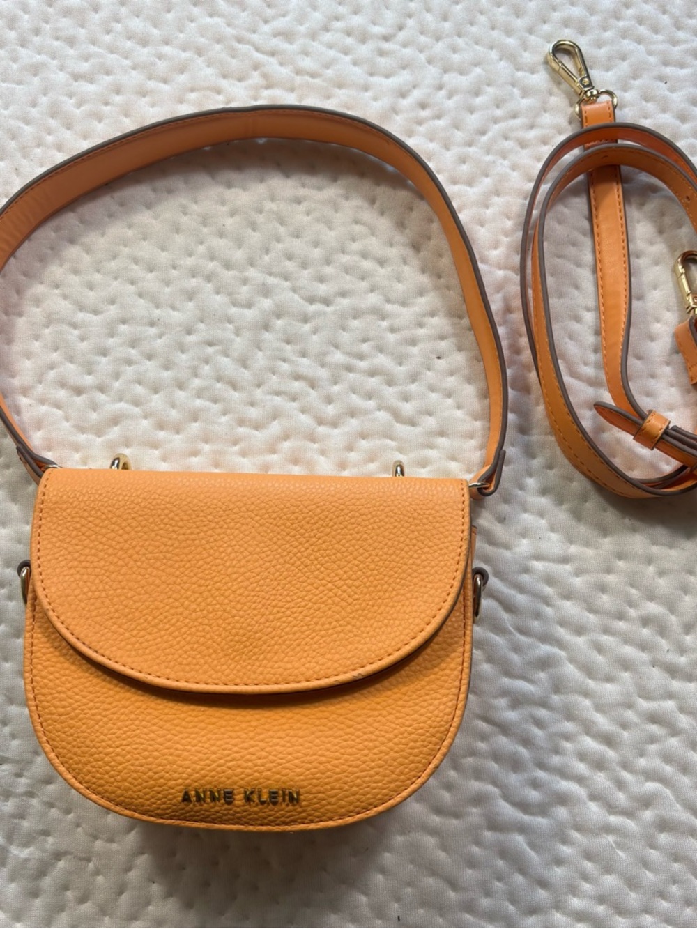 Anne Klein Peach Pebbled Mini Saddle Crossbody